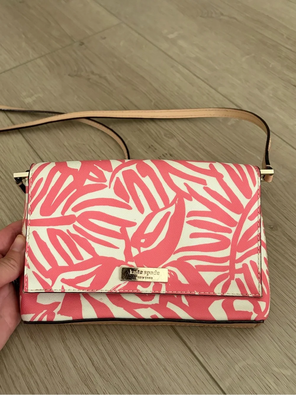 Kate Spade Pink Leaf-Print Crossbody Bag